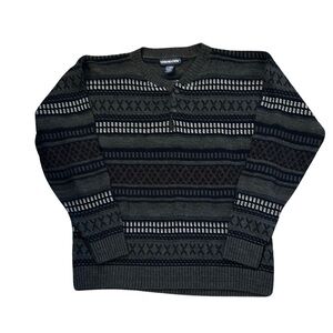 Van Heusen VTG Cozy Grunge Outdoorsy Grandpacore Black&GrayCrewneck Sweater SzXL